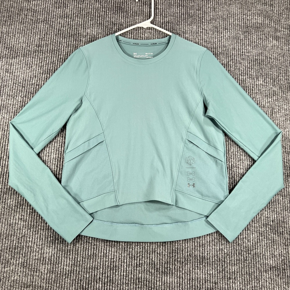 Under Armour Shirt Womens Small Green Long Sleeve Fitted Heat Gear Running